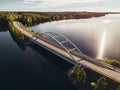 Steel bridge over lake at Suomussalmi Finland