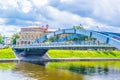 Steel bridge over river Neris and The Wroblewski Library of the Lithuanian Academy of Sciences in Vilnius....IMAGE