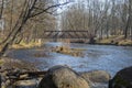 The steel bridge over the river in the park of Iecava