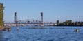 Steel bridge over the WIllamette river view from St. Johns Bridge Royalty Free Stock Photo