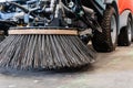 Steel Broom of Road Sweeper Car Machine Close-up