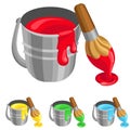 The steel bucket with paint and brush Royalty Free Stock Photo