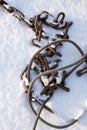 Steel wire rope and chain in snow Royalty Free Stock Photo