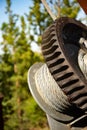 Steel cable and winch. Part of an old winch with a steel rope on a lift. Detail of the cableway. Close-up view of steel Royalty Free Stock Photo