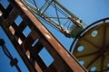 Steel cable and winch. Part of an old winch with a steel rope on a lift. Detail of the cableway. Close-up view of steel Royalty Free Stock Photo