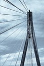 Steel cables of Swietokrzyski bridge over the Vistula river in Warsaw