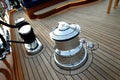 A steel capstans on the luxury, classical, wooden sailing yacht. Royalty Free Stock Photo