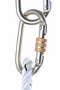 Steel carabiners with rope isolated