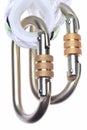 Steel carabiners with rope isolated