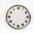 Steel clock with no hands on a white background