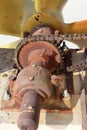 Steel cogs and chains for rotating propellers, ship propellers, old ship engines. Royalty Free Stock Photo