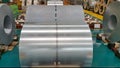 Steel coil in factory warehouse, Raw material for many industries
