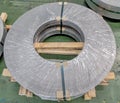 Steel coil in factory warehouse, Raw material for many industries