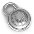 Steel combination lock over white background