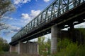 Steel construction as a railway bridge in Germany with riveted steel girders Royalty Free Stock Photo