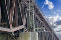 Steel construction as a railway bridge in Germany with riveted steel girders Royalty Free Stock Photo