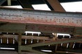 Steel construction as a railway bridge in Germany with riveted steel girders Royalty Free Stock Photo