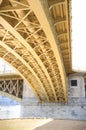 Steel construction bridge from bottom view. Royalty Free Stock Photo