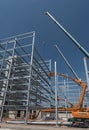 Steel construction of an industrial building under construction Royalty Free Stock Photo