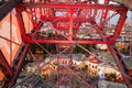 steel construction of red historic ferris wheel Wienner Riesenrad in Prater theme park Vienna, Austria Royalty Free Stock Photo