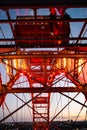 steel construction of red historic ferris wheel Wienner Riesenrad in Prater theme park Vienna, Austria Royalty Free Stock Photo