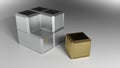Just the last little brass part of a steel cube has to be put in its position - 3D rendering illustration