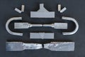 Steel from destructive testing (DT) is Bending test, Macro test, Tensile test and Impact test, on black background