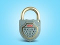 Steel digital lock with dial 3d render on blue gadient Royalty Free Stock Photo