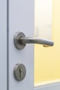 The steel door handle Inside white sterile cleanroom