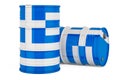 Steel drum, barrel with Greek flag, 3D rendering