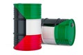 Steel drum, barrel with Kuwait flag, 3D rendering