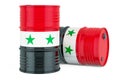 Steel drum, barrel with Syrian flag, 3D rendering