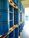 Steel drums stored in warehouse