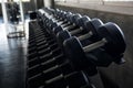 steel dumbbell set in fitness gym Royalty Free Stock Photo