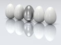 Steel egg in a row of the white eggs. 3D. Royalty Free Stock Photo
