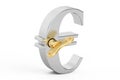 Steel Euro symbol with wind-up key, 3D rendering Royalty Free Stock Photo