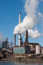 Steel factory with big chimneys in the Netherlands