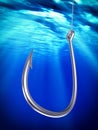 Steel fishhook underwater Royalty Free Stock Photo