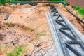 Steel frame of roof On the floor in construction working site Royalty Free Stock Photo