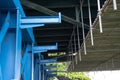 Steel frame scaffolding at the bridge renovation work on the river Royalty Free Stock Photo