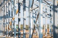 Steel frame workshop is under construction against a blue sky Royalty Free Stock Photo