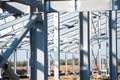 Steel frame workshop is under construction against a blue sky Royalty Free Stock Photo