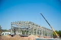 Steel frame workshop is under construction against a blue sky Royalty Free Stock Photo
