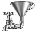 Steel funnel with faucet.