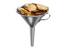 Steel funnel with pile coins