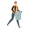 Steel garbage bin icon cartoon vector. Street man cleaner