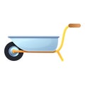 Steel garden wheelbarrow icon, cartoon style