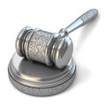 Steel gavel and soundboard on white background. Law concept. 3D Royalty Free Stock Photo