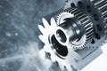 Steel gears against titanium background Royalty Free Stock Photo