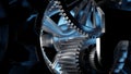 Steel gears from an engine gearbox, close up. High performance engines, concept. Digital 3D rendering